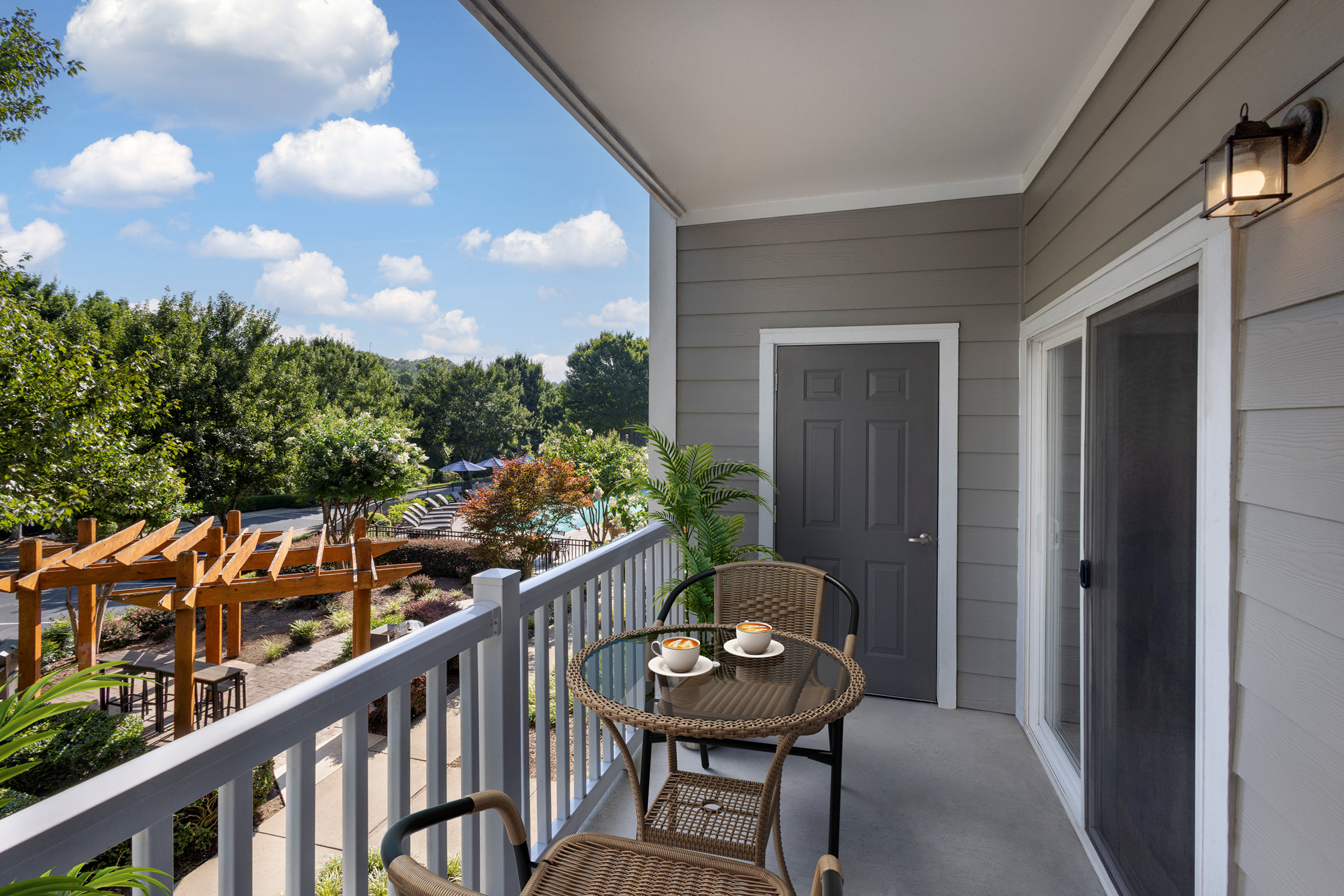 Private apartment balcony at Camden Manor Park in Raleigh, NC