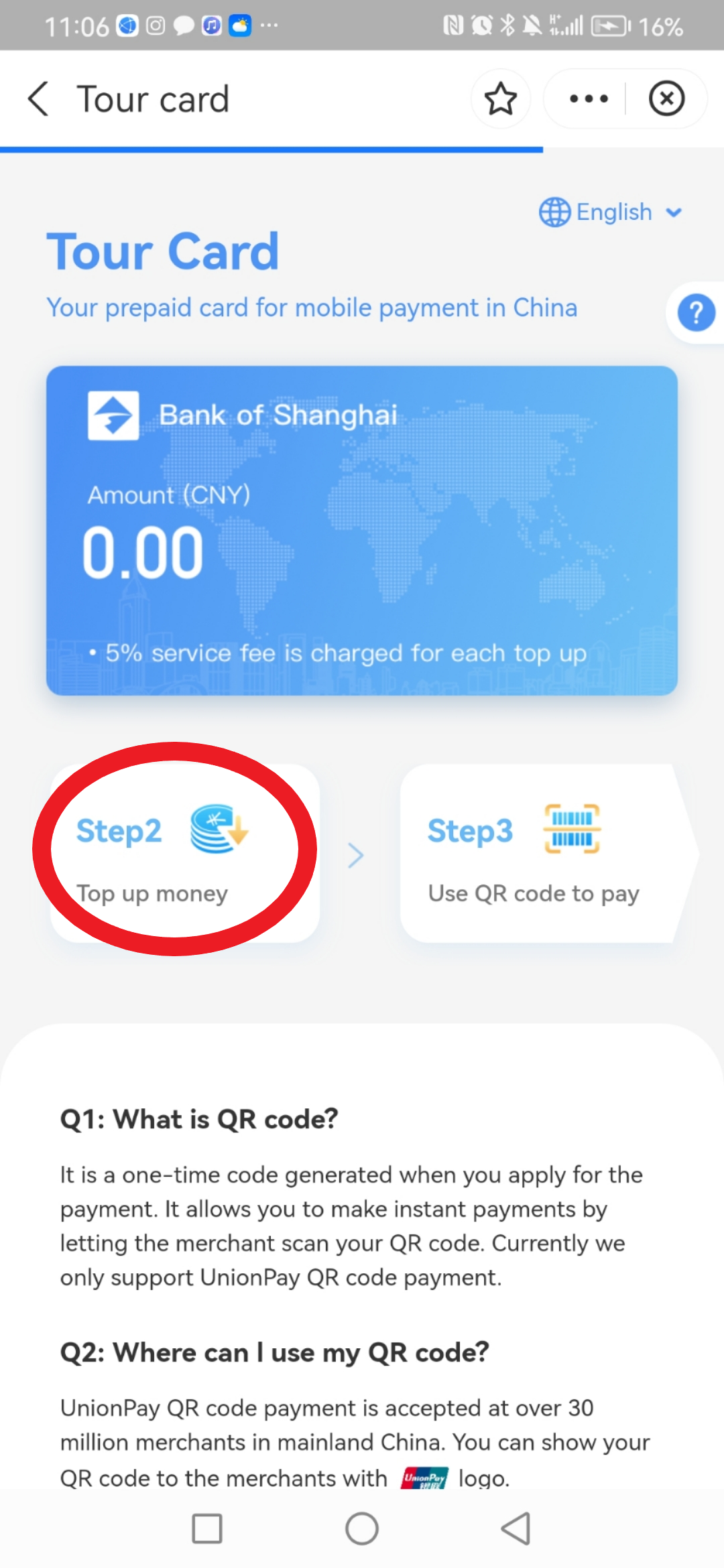 how to top up Alipay TourCard