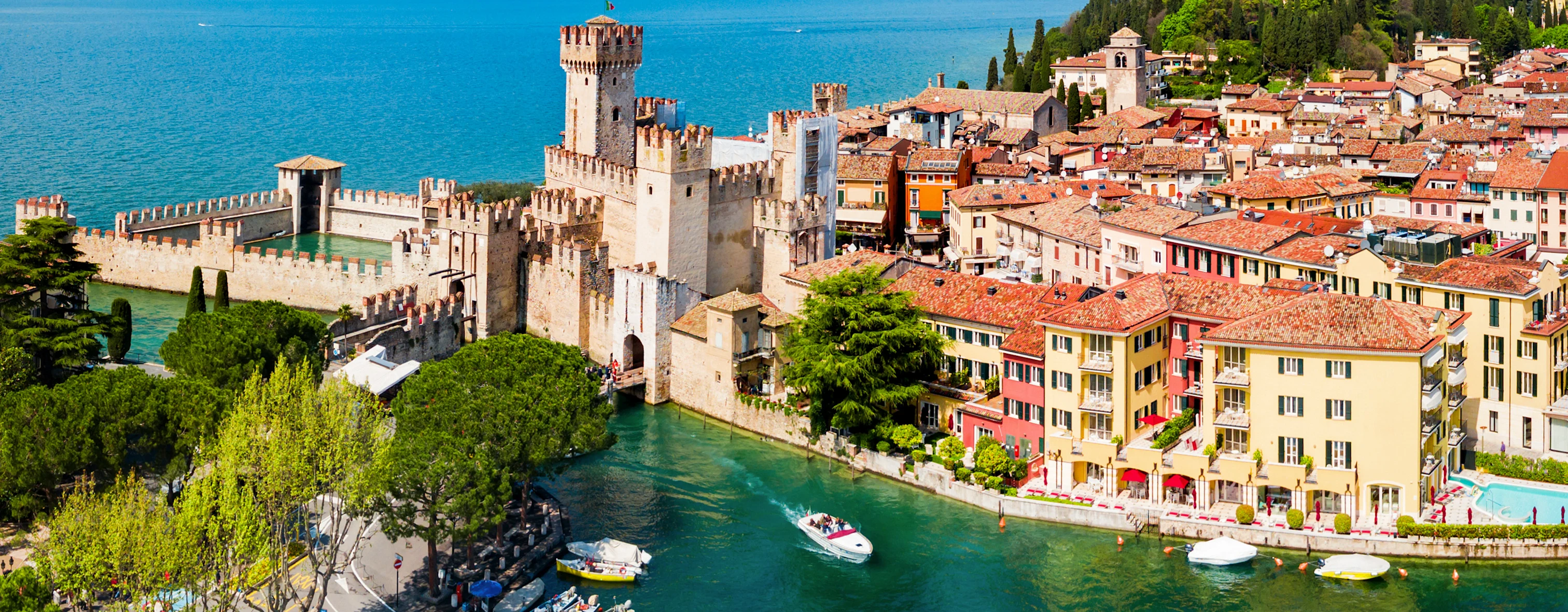 Top view of Sirmione and its Castello Scaligero