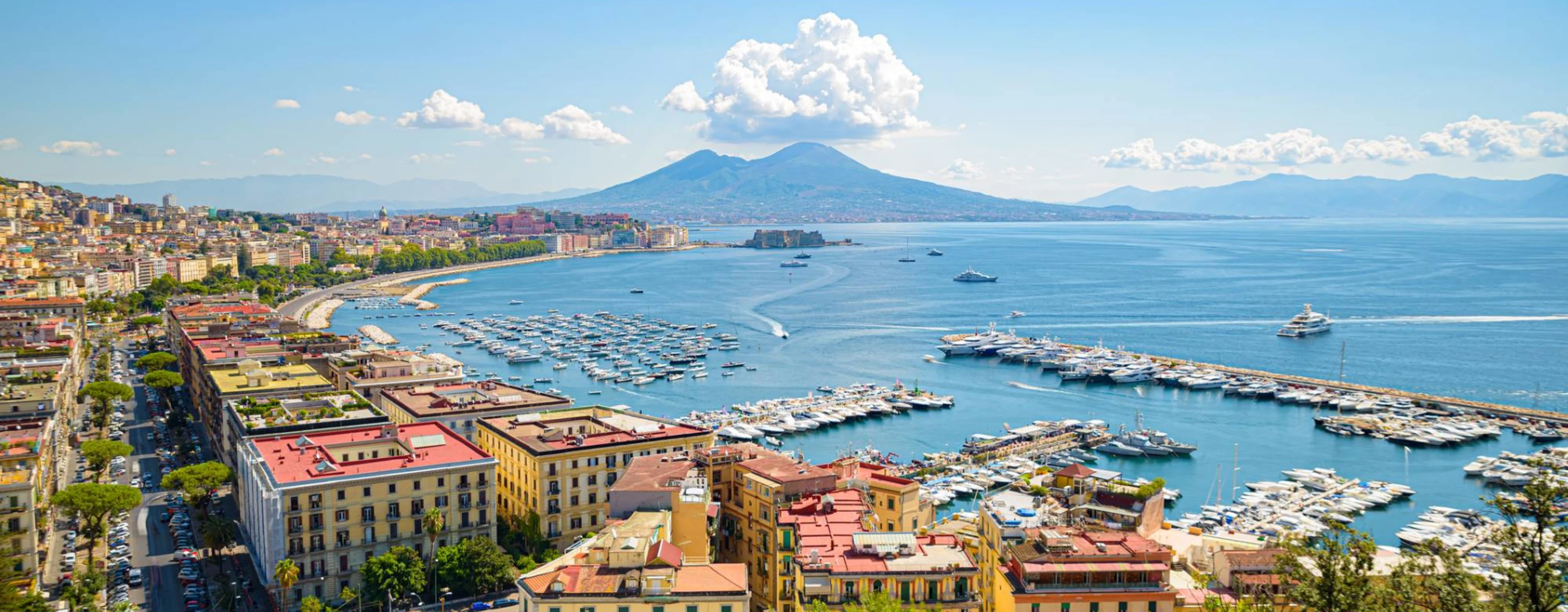 Vista panoramica della città di Napoli con il Vesuvio sullo sfondo