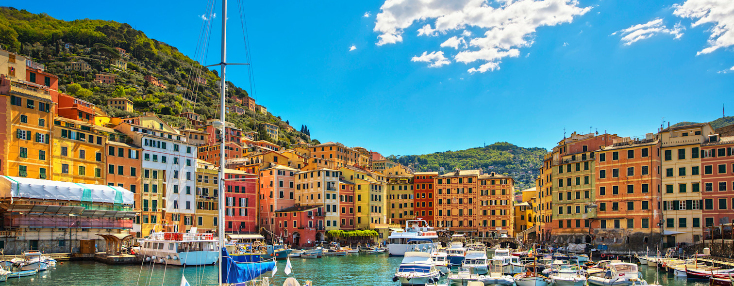 Boats moored in the port of Camogli