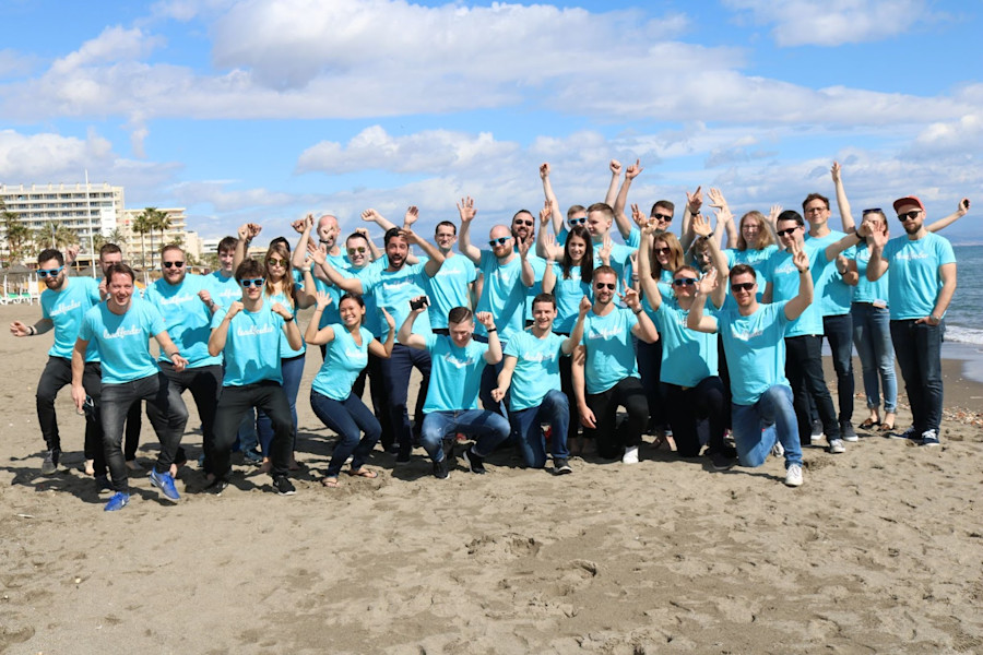Leadfeeder team photo during team week in matching shirts