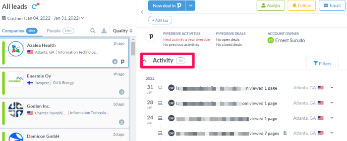Data driven demand generation activity in Leadfeeder