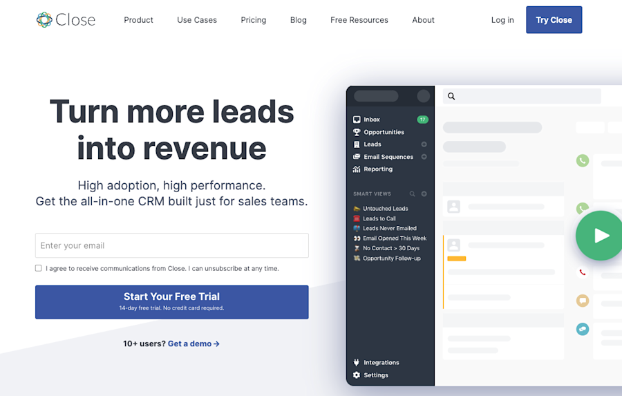 Close software, one of the best sales prospecting tools
