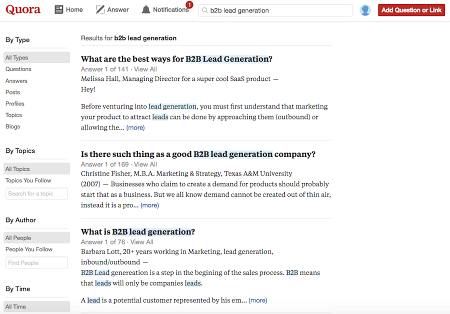 b2b lead generation quora