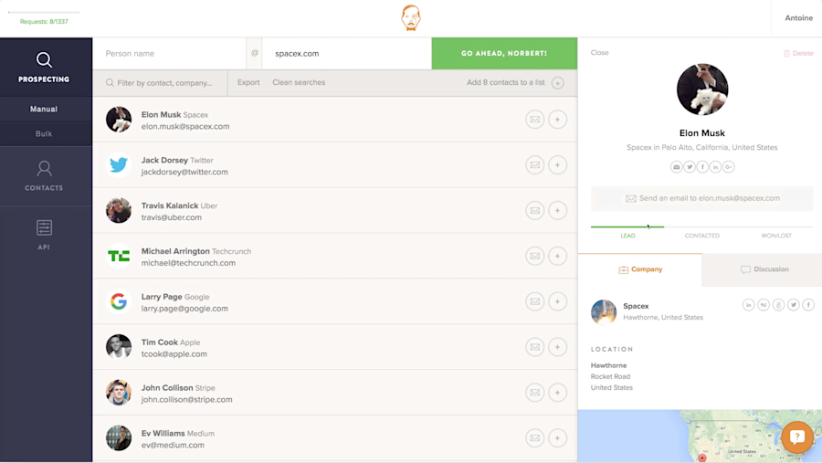 Best sales prospecting tools: Voila Norbert