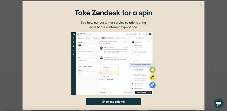 Zendesk exit-intent popup example