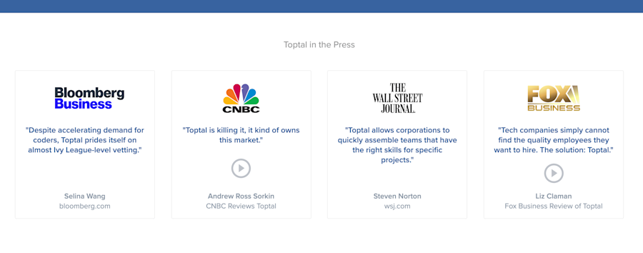 toptal press quotes landing page