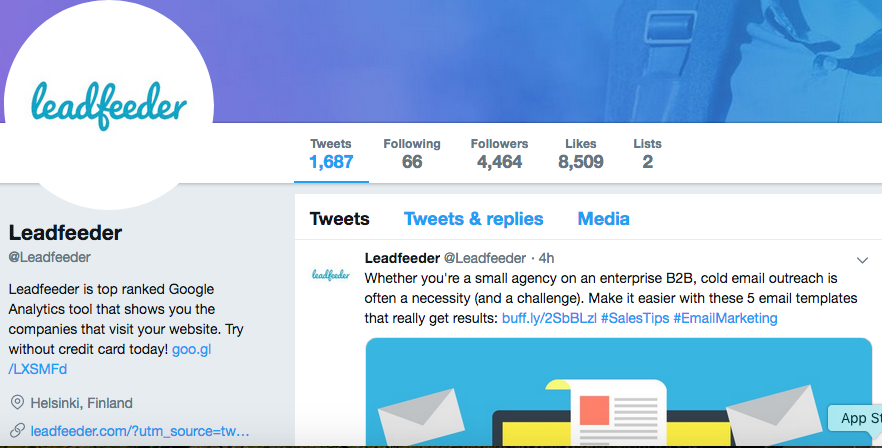 b2b lead generation twitter leadfeeder