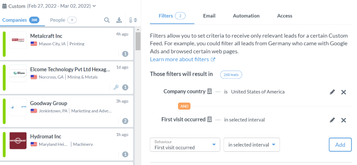 LinkedIn retargeting list with Leadfeeder filters