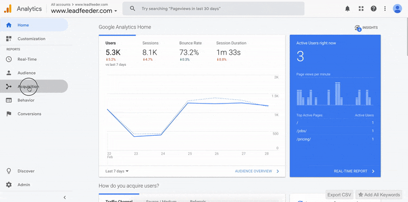 leadfeeder organic traffic ga flow