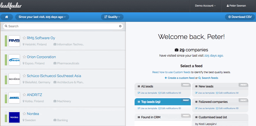 Leadfeeder starred followed companies