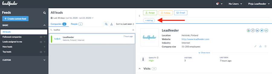 leadfeeder add tags