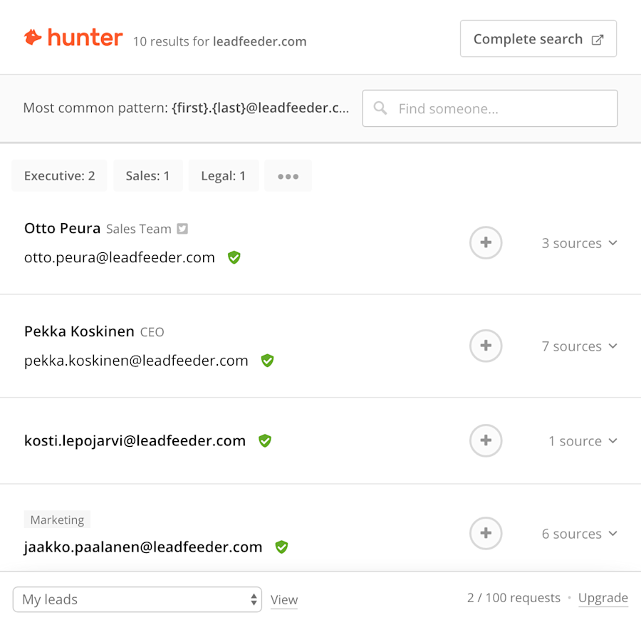 Best sales prospecting tools: Hunter