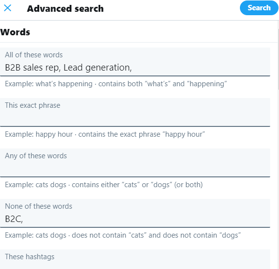 twitter sales leads advanced search