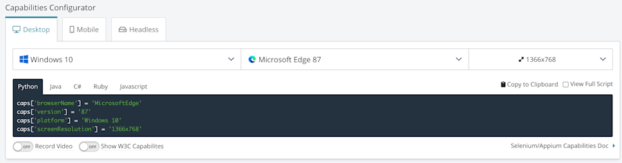Capabilities configurator example from Leadfeeder