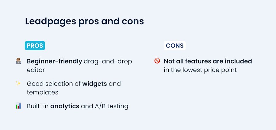 Leadpages pros and cons chart