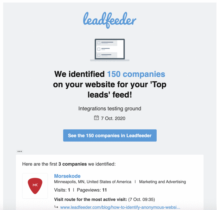 leadfeeder lead report