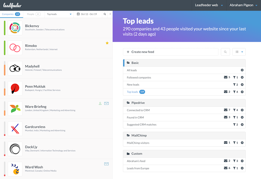 Best sales prospecting tools: Leadfeeder