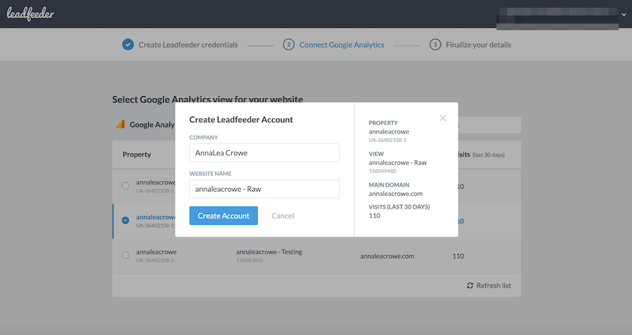 create leadfeeder account