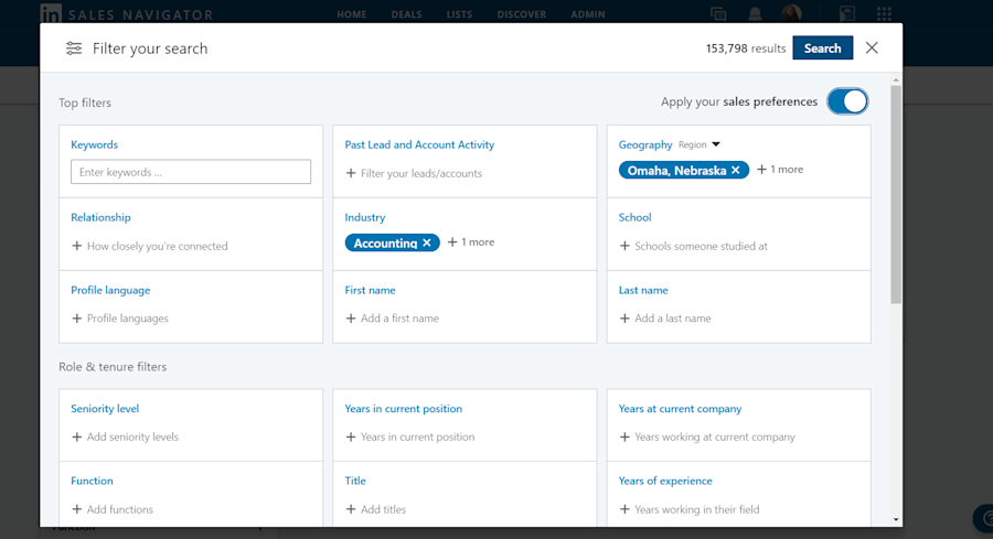 linkedin account-based marketing search filters