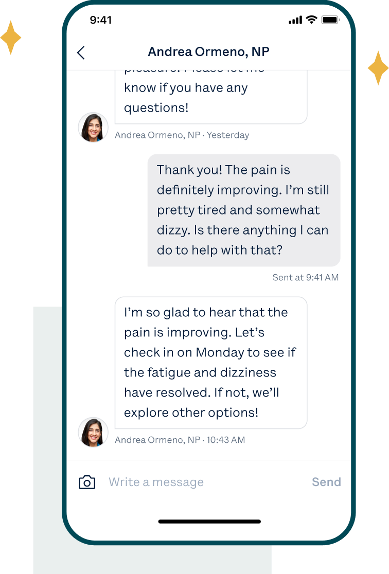 Screenshot of Oscar app and messages between a patient and provider