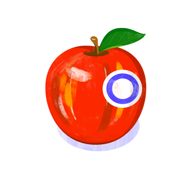 Apple with O on it