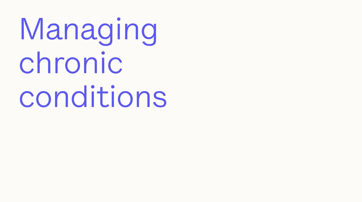 A beige screen that reads "Managing chronic conditions" in purple text