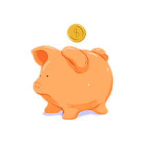 Coin falling into a piggy bank