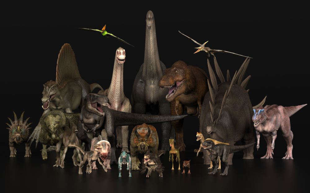 Groep dinosauriërs en pterosauriërs