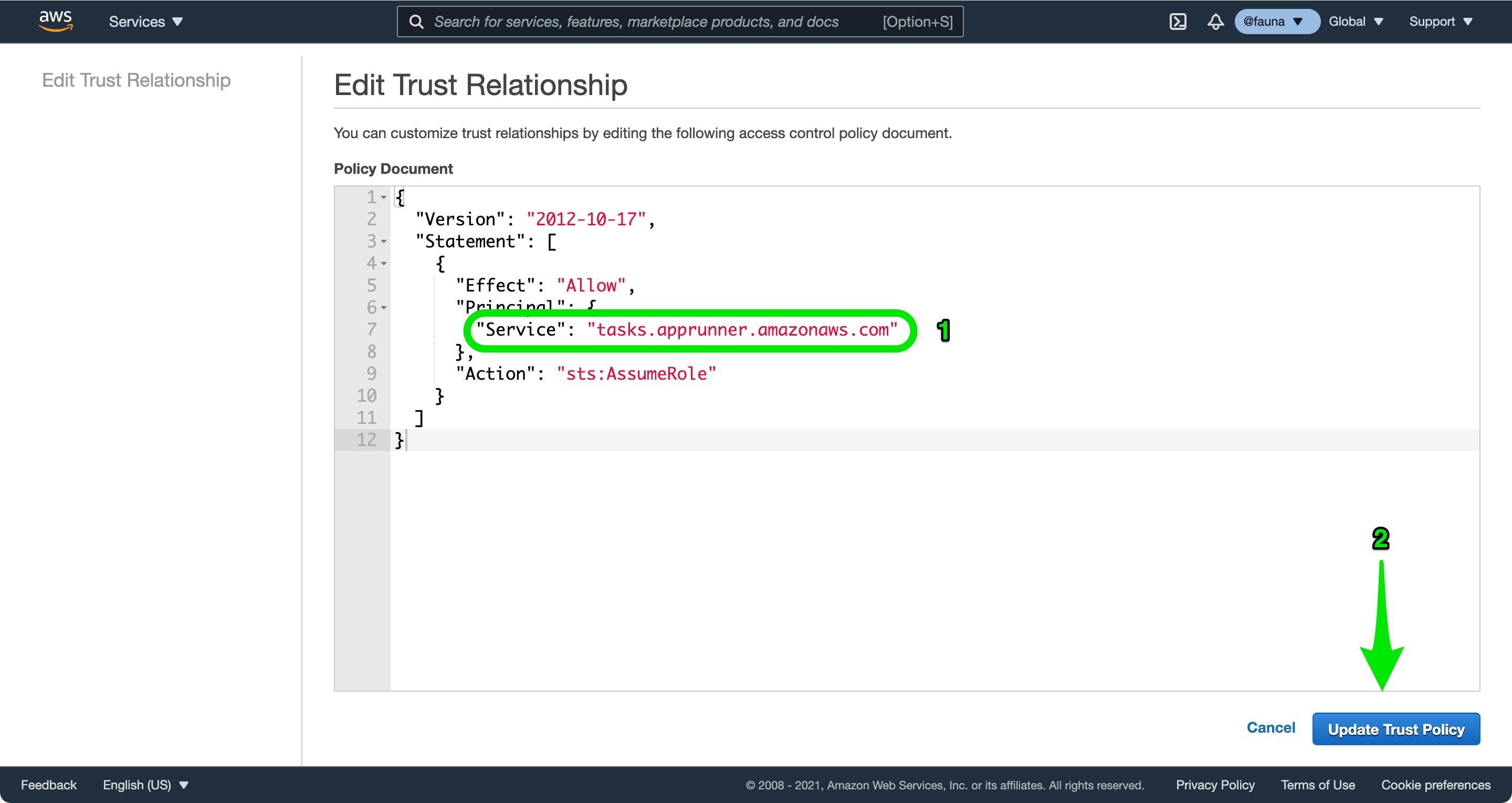 Editing an AWS IAM role's trust relationship