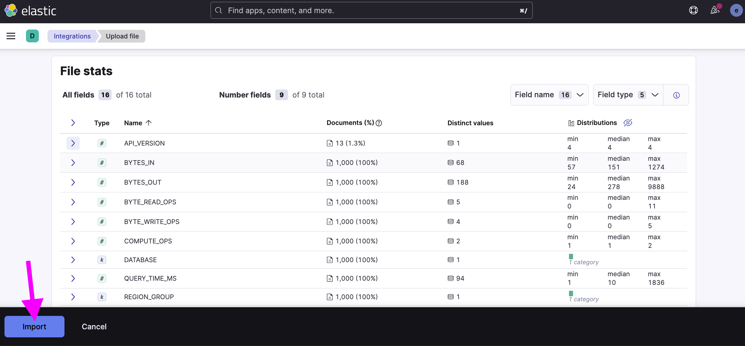 Import file stats