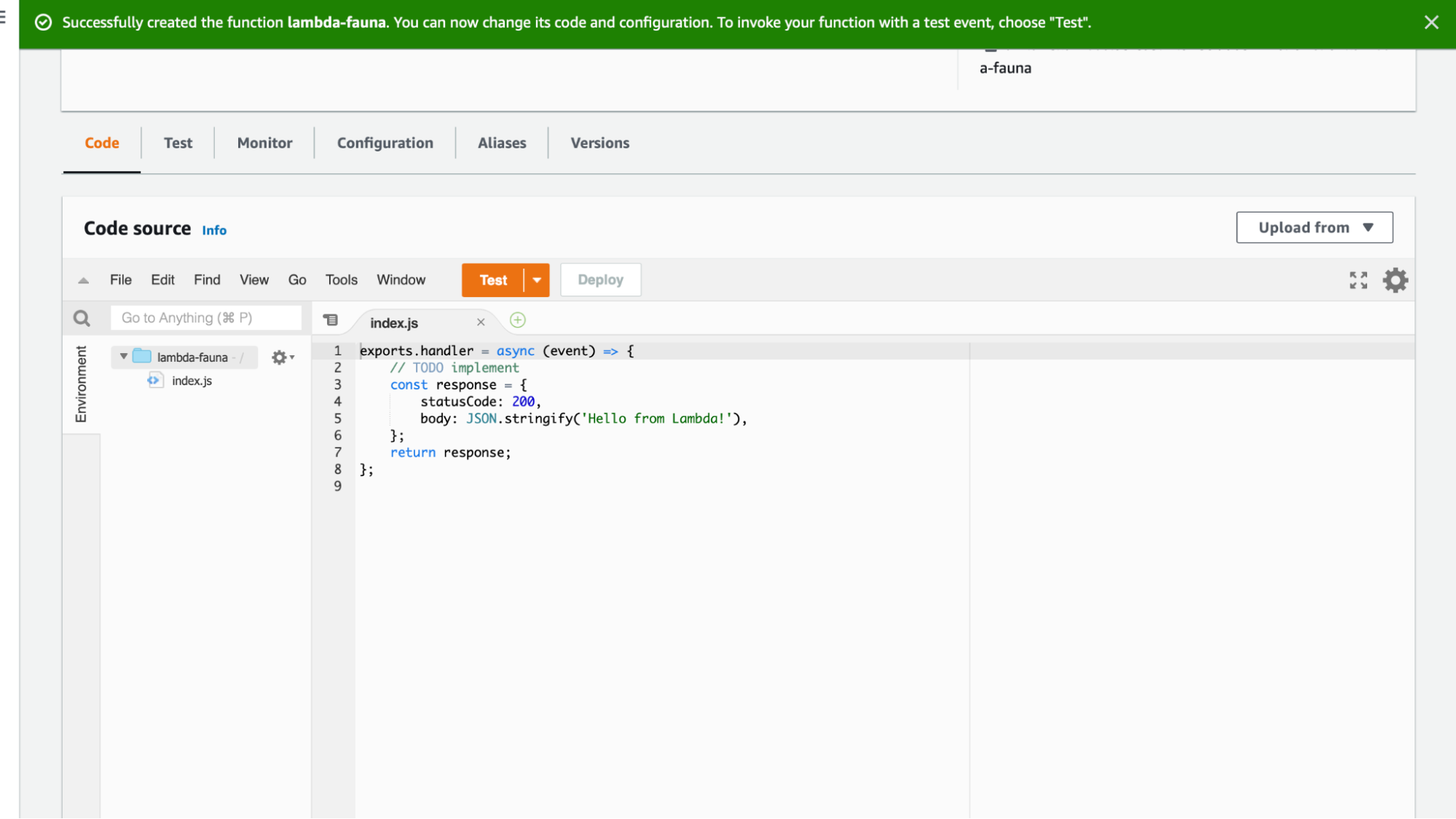 Lambda function sample code