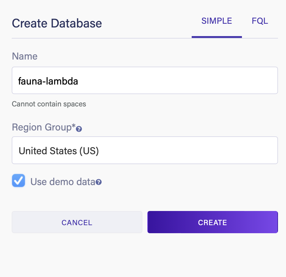 Create database