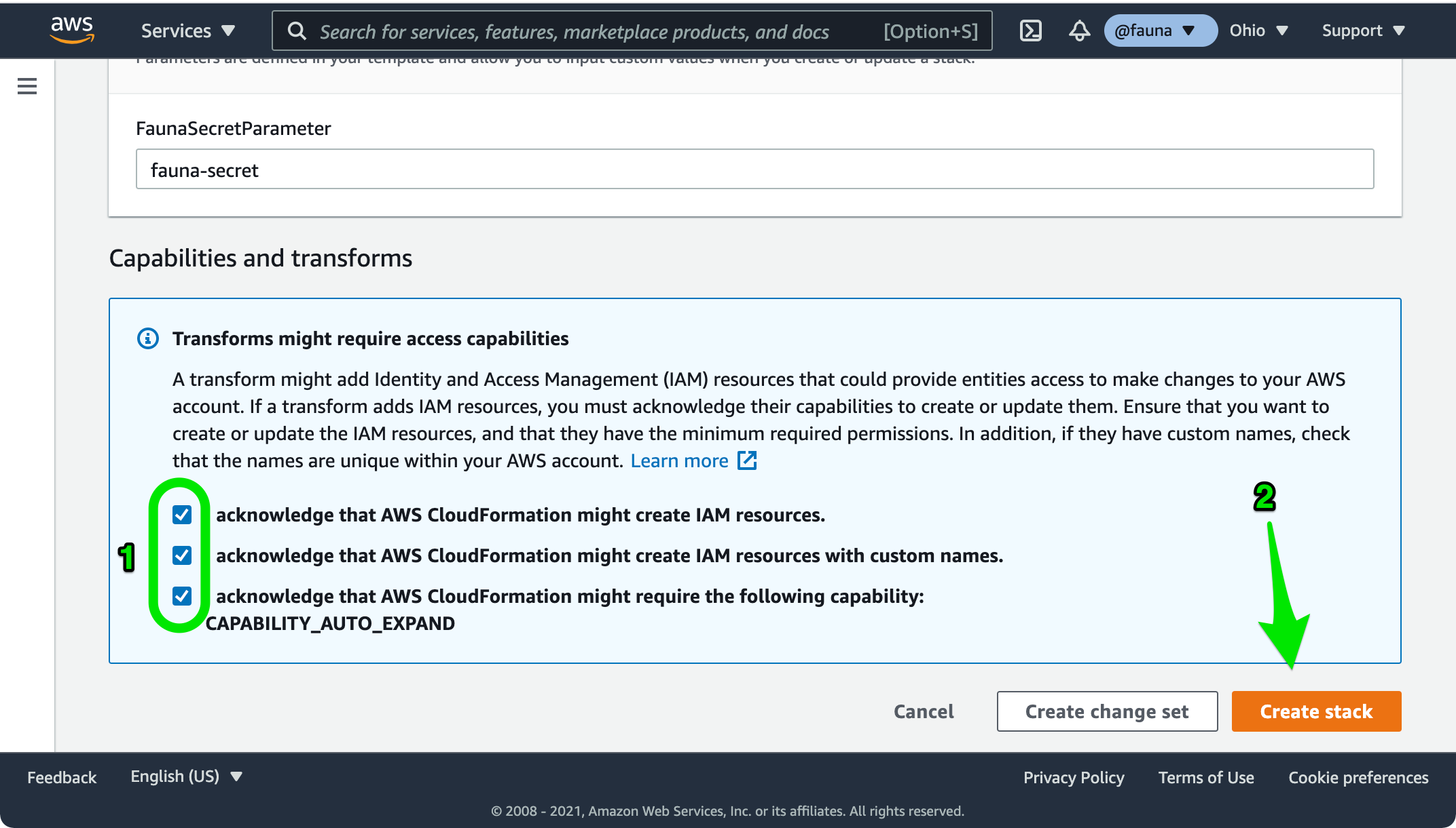 Launching a quick-create CloudFormation stack