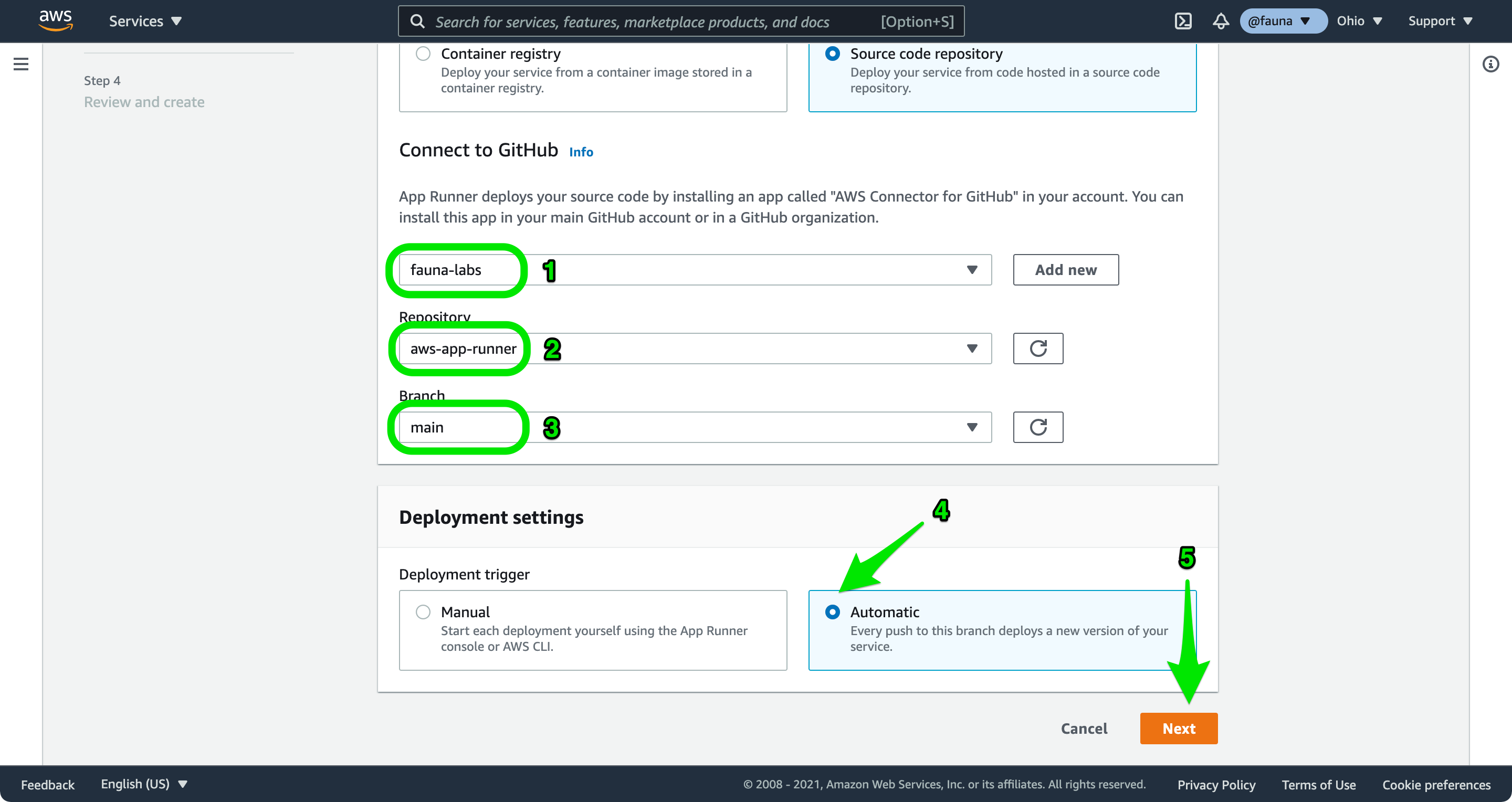 Repository and branch settings