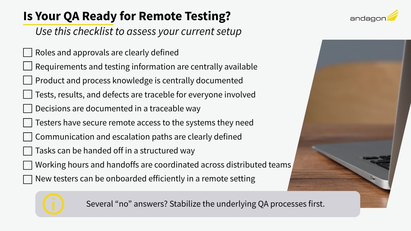 Checklist of ten prerequisites for remote testing in distributed QA teams