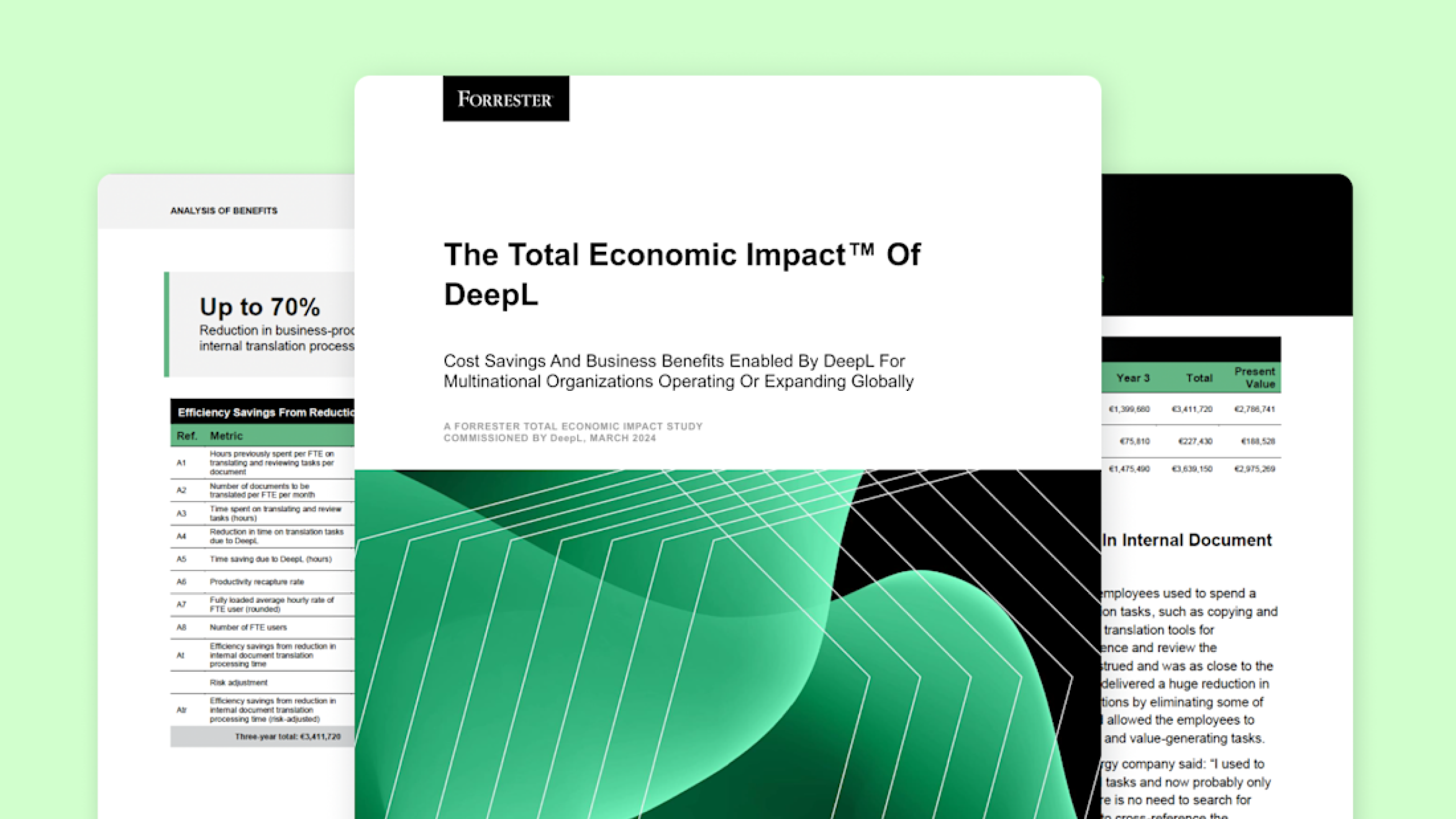 Gráficos e um relatório sobre o impacto econômico total do DeepL