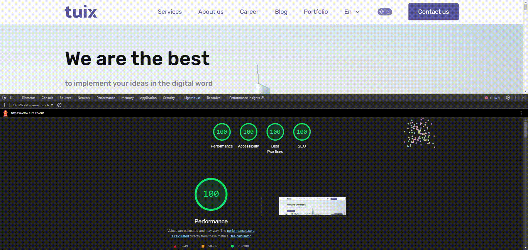 Tuix Lighthouse score main image