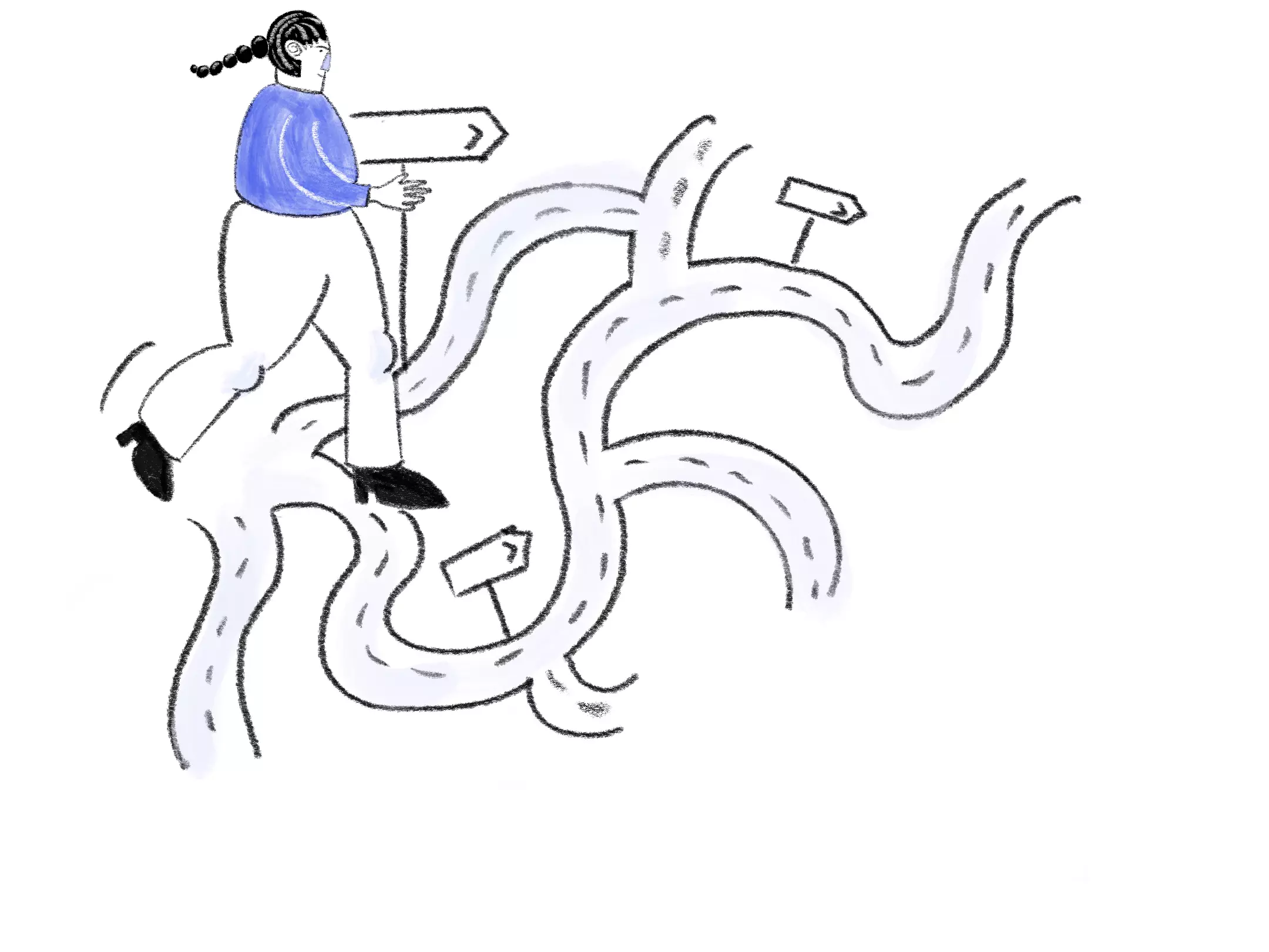 Illustration of a person finding their way across different paths