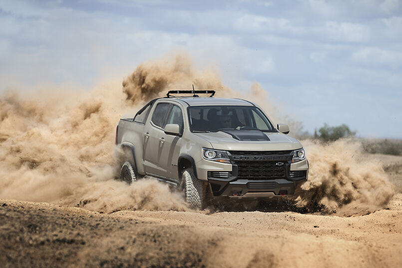 a 2022 Chevrolet Colorado ZR2 driving down a road