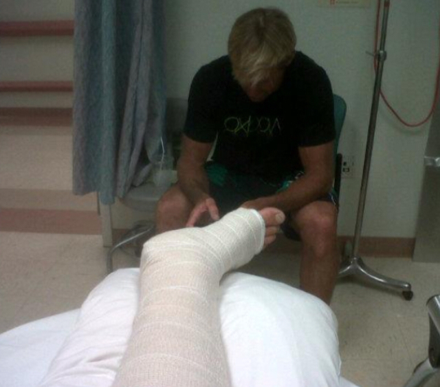 In hospital with a broken leg