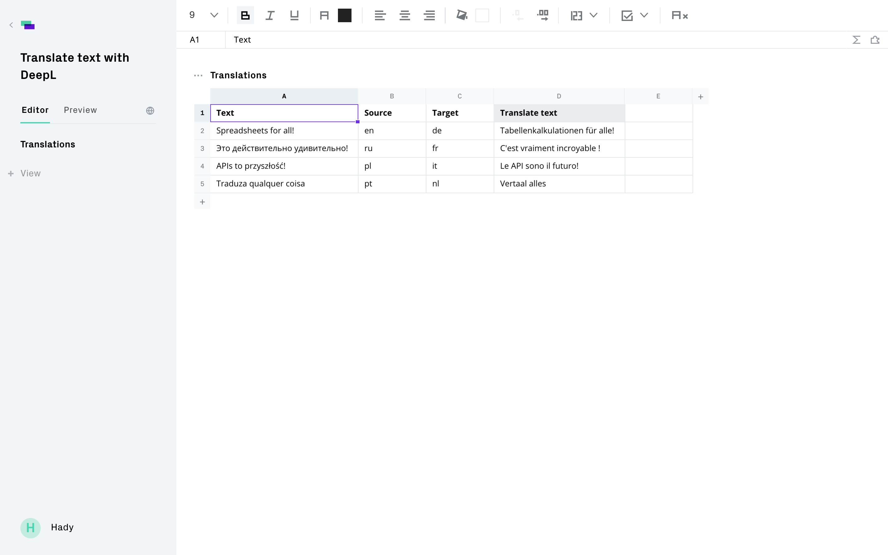Translate text with DeepL