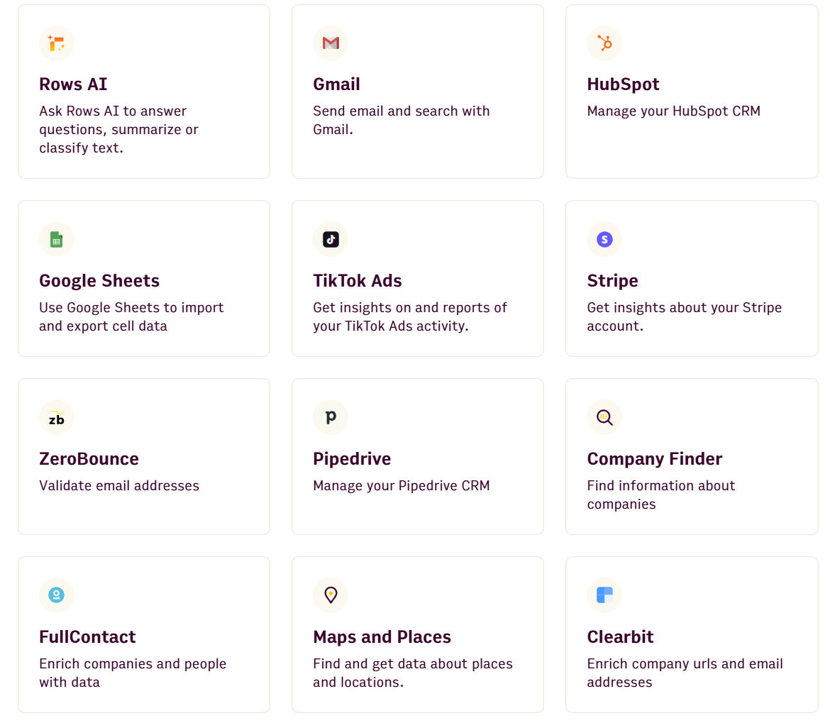 6. rows integrations
