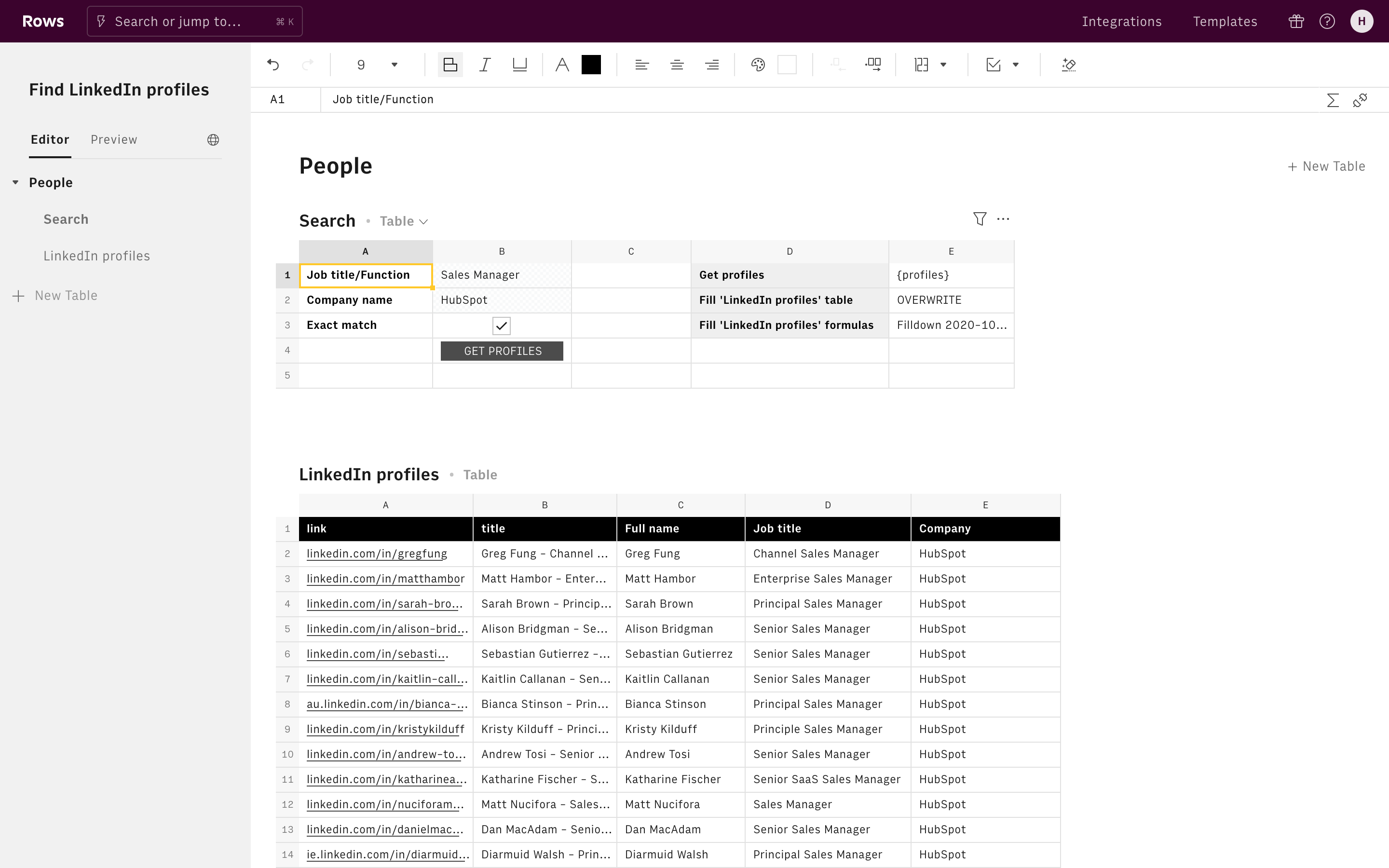 Find LinkedIn profiles Editor