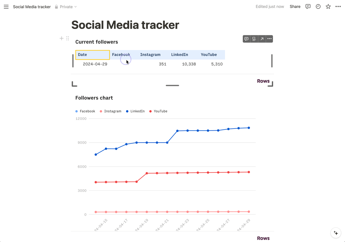 Social media tracker in Notion