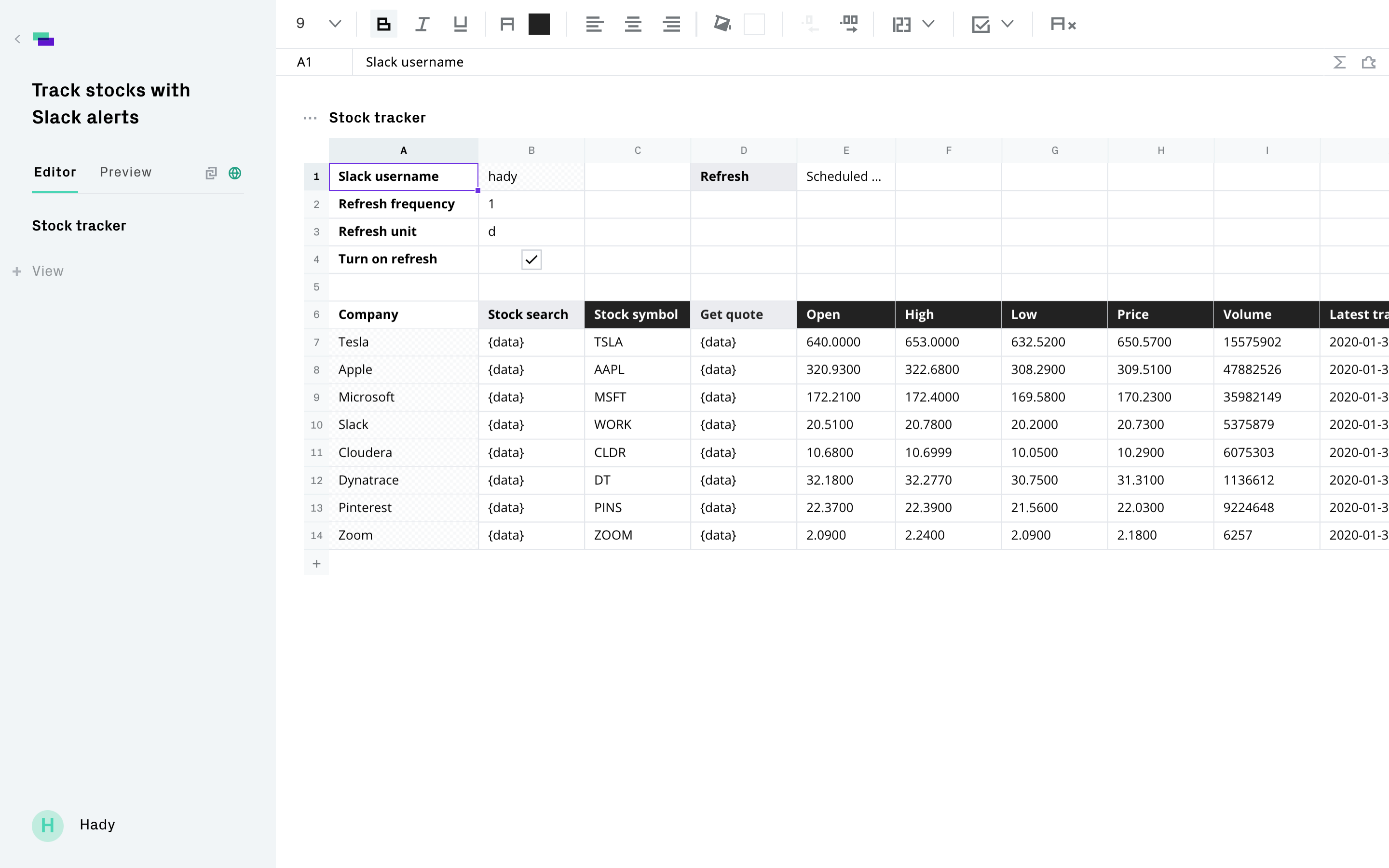 Track stocks with Slack alerts