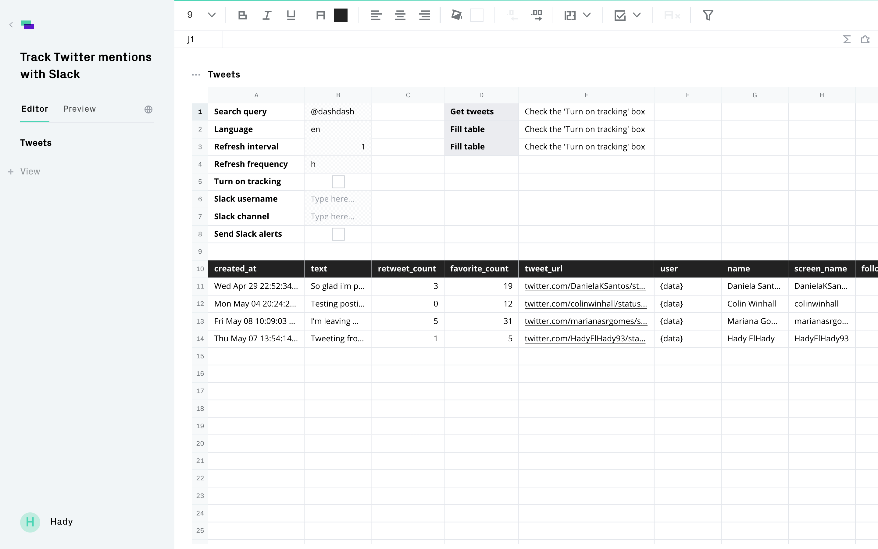 Track Twitter mentions, hashtags, and keywords with Slack