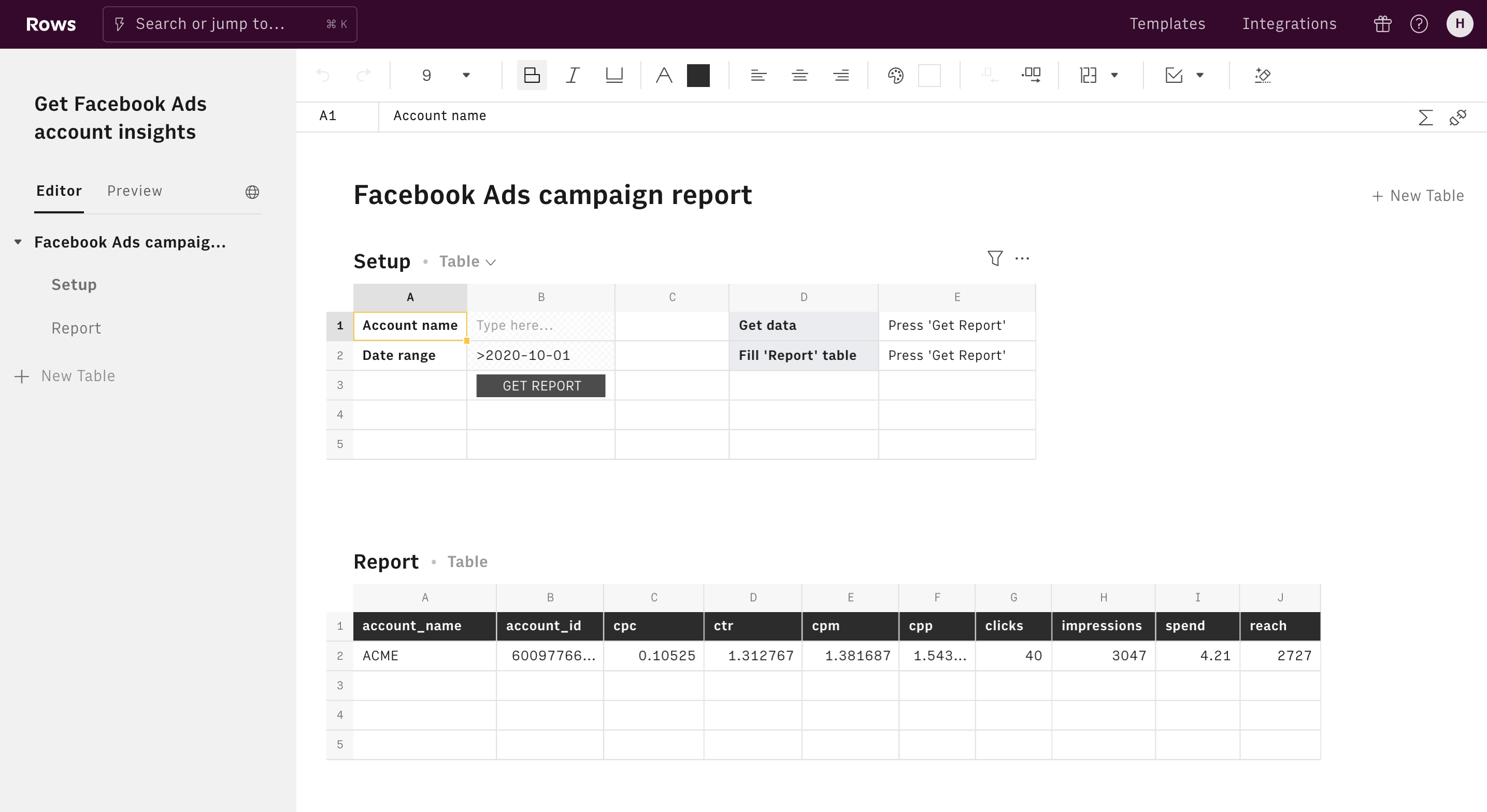 Get Facebook Ads account insights editor 1