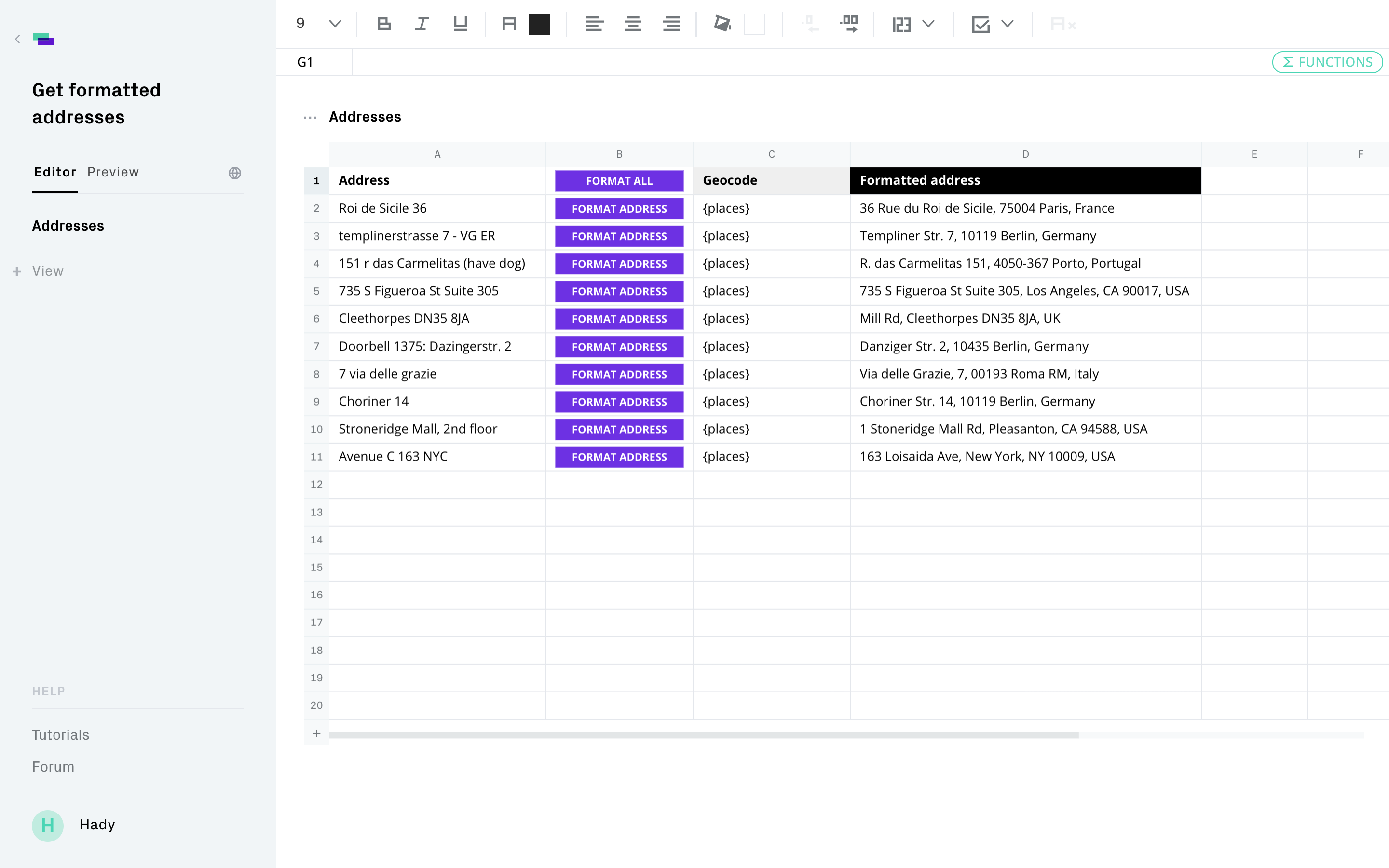 Get formatted addresses
